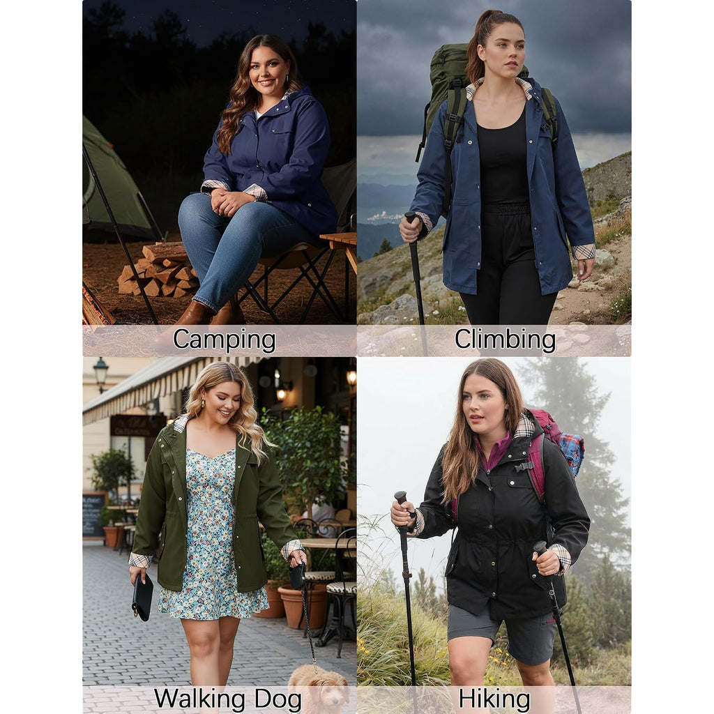 Rain Jacket Women Plus Size Long Raincoat With Hood Waterproof Outdoor Trench Coat