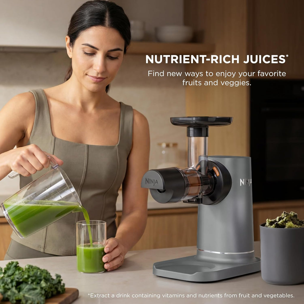 Ninja Neverclog Cold Press Juicer | Powerful Electric Slow Masticating Juicer With Pulp Control | Xl Capacity | 24 Oz. Juice Jug & 36 Oz. Pulp Container | Dishwasher Safe | Charcoal | 150W | Jc151