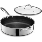 HexClad Hybrid Nonstick 5.5-Quart Deep Sauté Pan with Tempered Glass Lid, Stay-Cool Handle, Dishwasher-Friendly, Oven-Safe Up to 900°F, Induction Ready, Compatible with All Cooktops