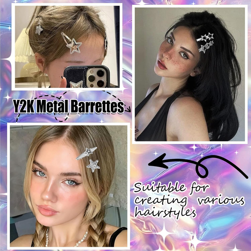 20 Pcs Star Hair Clips 90S Retro Y2K Hair Clips For Women Girls, Metal Non-Slip Barrettes Cute 2000S Hair Accessories Cool Hairpin Set For Party Or Daily Wear