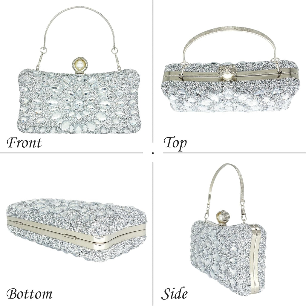 MAIRLOM Rhinestone Clutch Purses for Women Evening Wedding Formal - Pearl Clasp Handbag Crystal Gemstone Bag for Party Prom