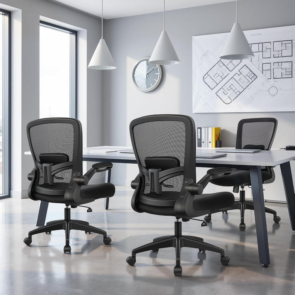 Felixking Office Chair, Ergonomic Desk Chair Breathable Mesh Chairs Adjustable High Back Lumbar Support Flip-Up Armrests, Executive Rolling Swivel Comfy Computer Chairs Home Office Black