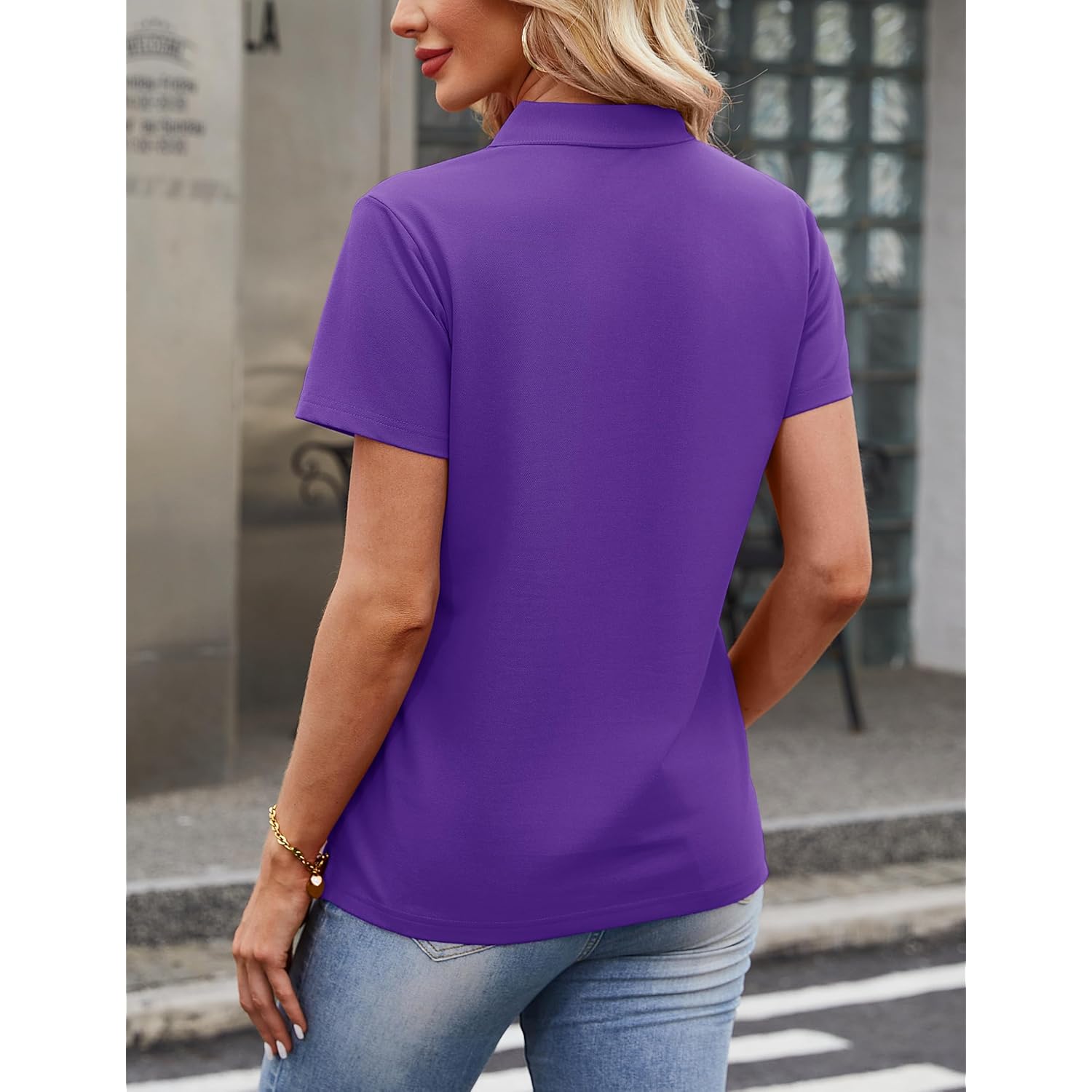 Women's Polo Shirts Cotton Short Sleeve V-Neck Collared Tops Golf Shirt Work Casual Summer Tee