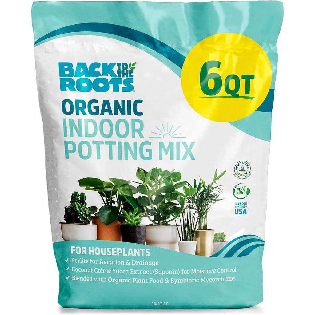Back To The Roots 100% Organic Indoor Potting Mix (6 Quart), Promotes Healthy Houseplant Growth, Made In The Usa