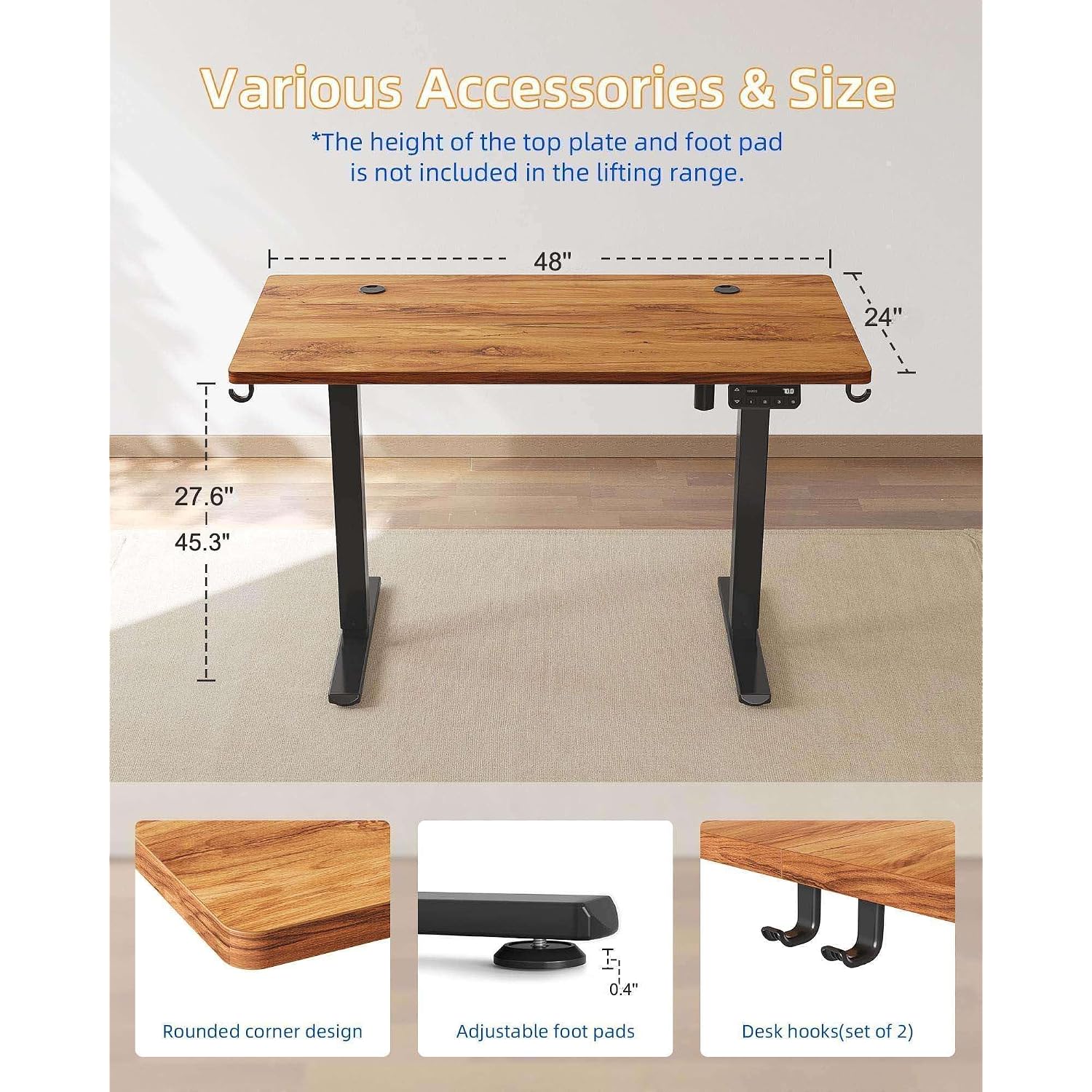 Yihayo Electric Standing Desk, 48 X 24 Inches Stand Up Desk With Splice Board, Adjustable Height Desk, Computer Desk For Home Office, Black Frame/Rustic Brown Top