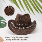 Dreshow Straw Cowboy Cowgirl Hat For Women Men Western Coastal Cowboy Beach Hat With Shapeable Brim Unisex Rolled Up Caps