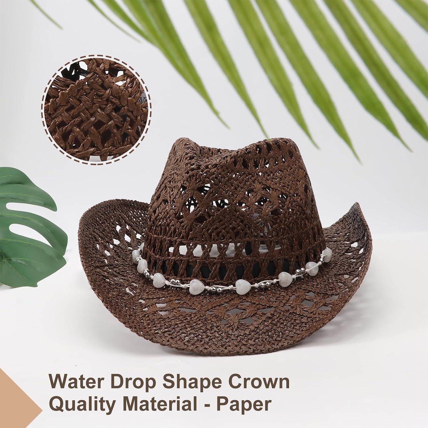Dreshow Straw Cowboy Cowgirl Hat For Women Men Western Coastal Cowboy Beach Hat With Shapeable Brim Unisex Rolled Up Caps