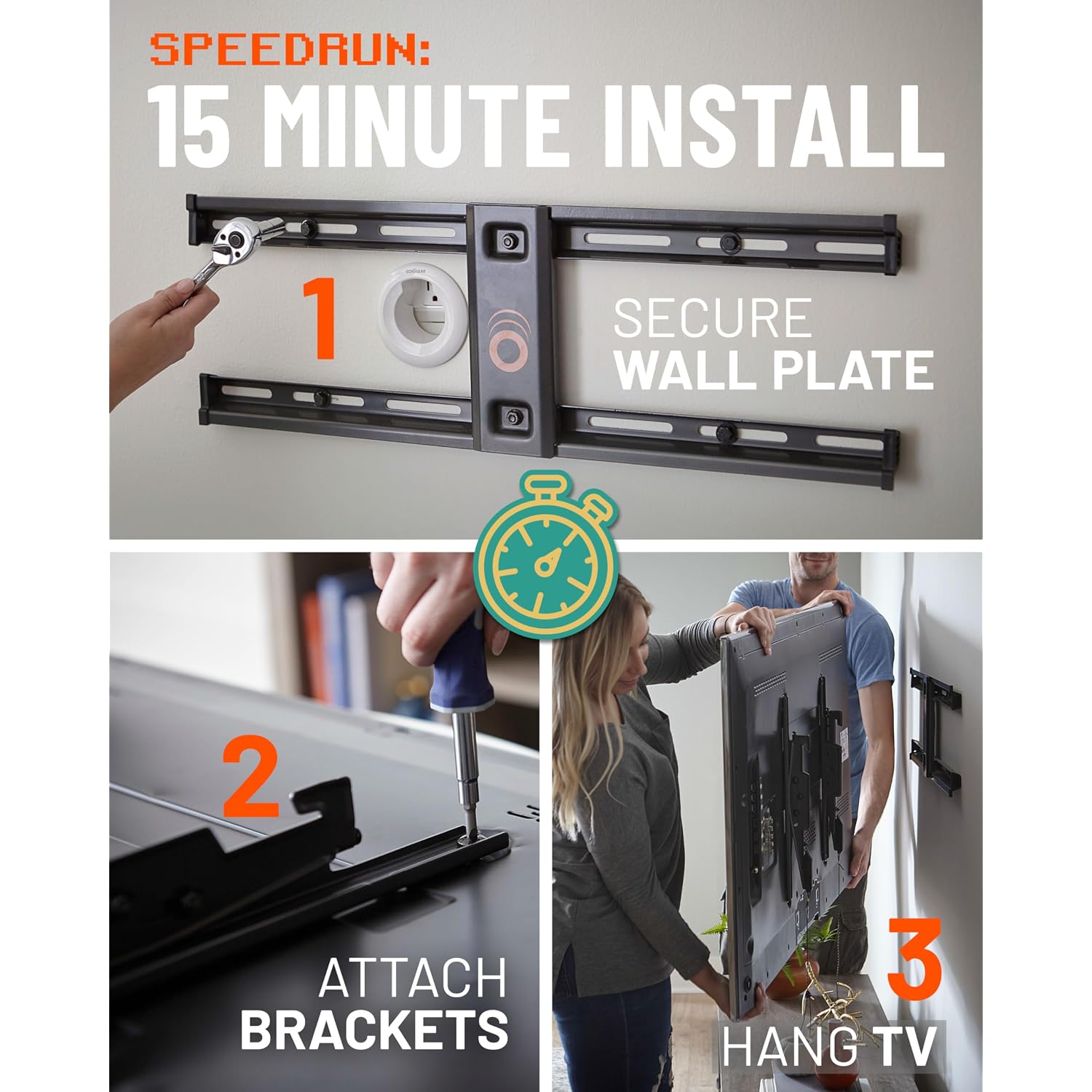 Echogear Fixed Tv Wall Mount For Tvs Up To 90” Or 150Lbs, 2.25” Low Profile | Universal Tv Mount W/ Diy Install Includes Hardware, Drill Template, Post Install Adjustments, Pull Strings For Cable Access