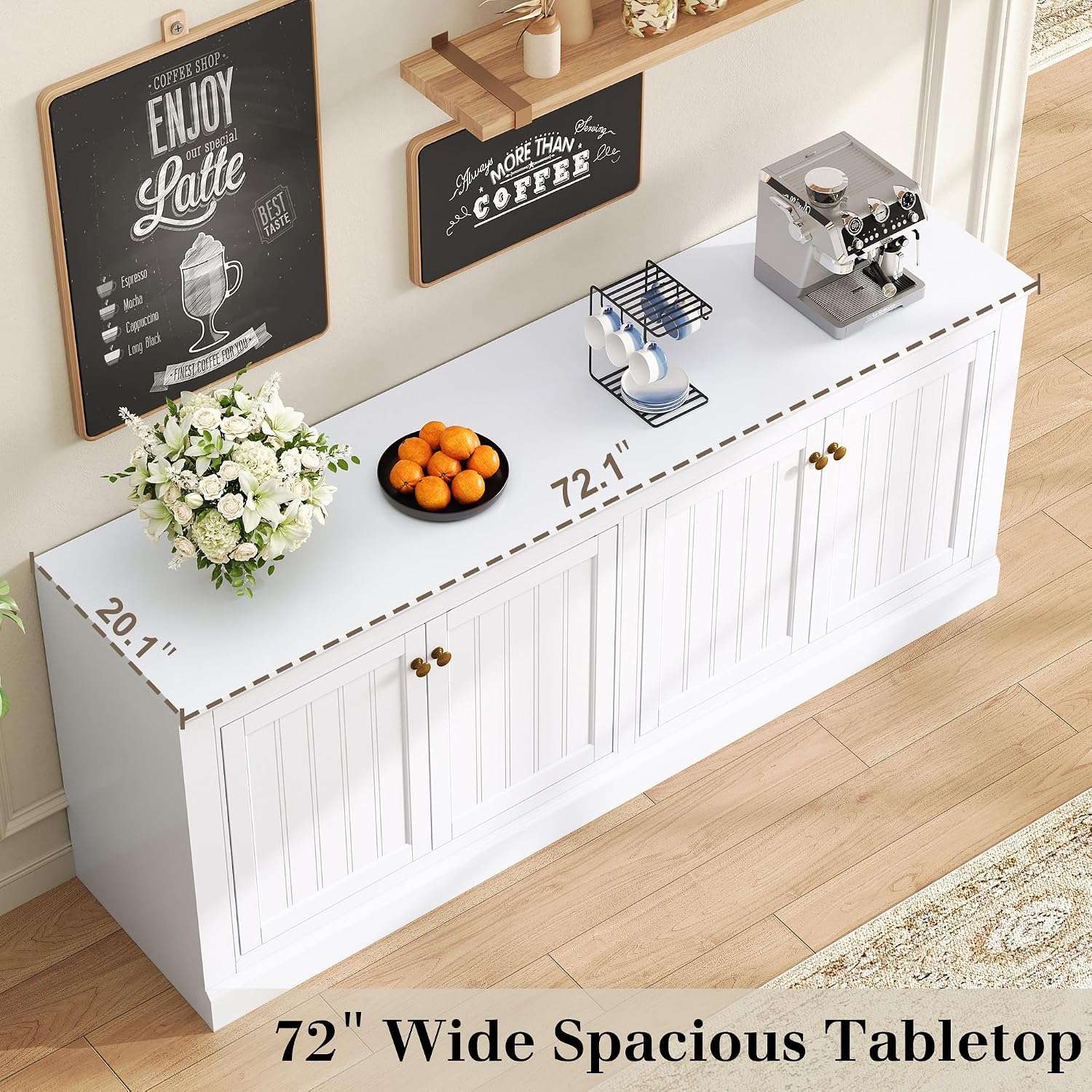 Amerlife 72" Farmhouse Sideboard Buffet Cabinet With Barn Doors | Large Storage Console Table, With Adjustable Shelves, Coffee Bar/Tv Stand For Living Room, Kitchen, Entryway, White