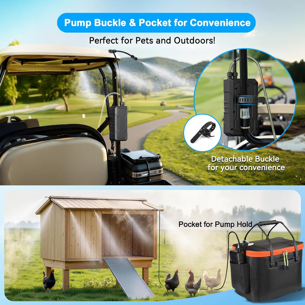 Portable Misting System For Outside Patio, Outdoor Water Cooling Mister With Battery Powered Pump (Max 8Hrs), 20L Bucket, 26Ft Hose, Patio Misters For Tailgating, Pasture, Camping, Canopy, Sport
