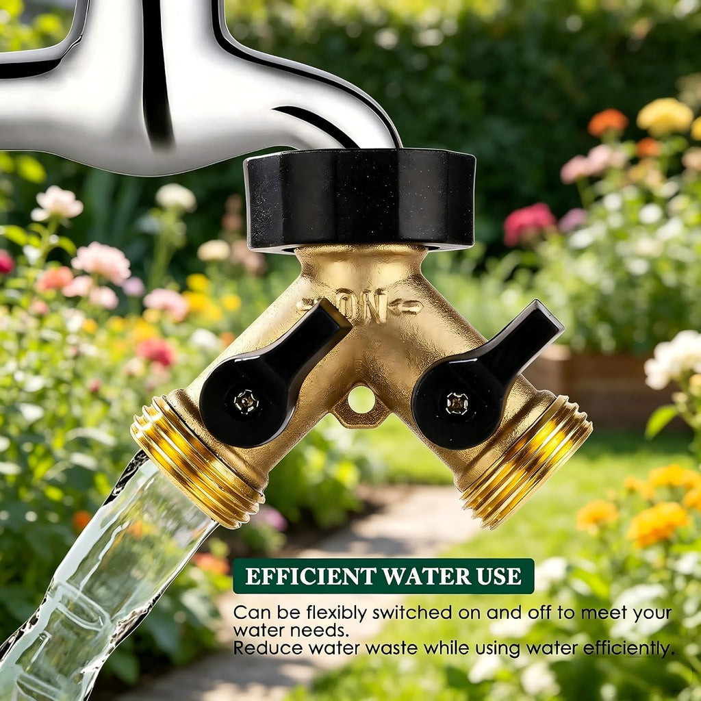 Brass Hose Splitter 2 Way, Heavy Duty Garden Hose Splitter With Shut Off Valves, Y Connector Hose Adapter, No Leak, Includes Washers & Teflon Tape – Dalmbox