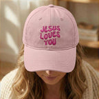 Jesus Loves You Hat Embroidered Christian Baseball Cap Adjustable Faith Hats for Women Girls Cute Religious Gifts Dark Pink