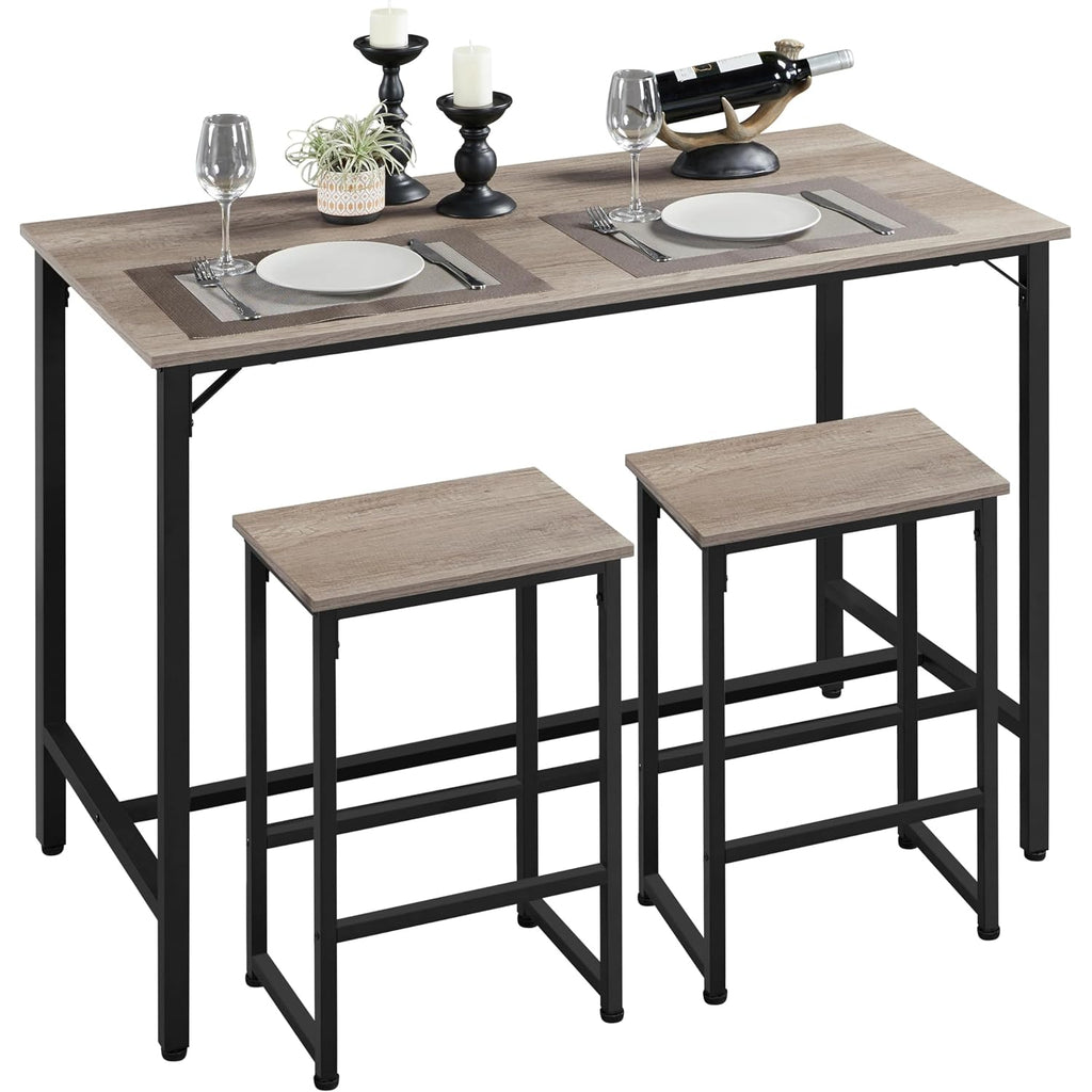 Yaheetech 3 Piece Dining Table Set, 47.5" Industrial Pub Table Set, Counter Height Kitchen Table With Bar Stools Set Of 2, For Small Space, Apartment
