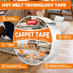 Double Sided Carpet Tape, 2 Inch X 12 Yards Rug Tape For Hardwood Floors, Heavy Duty Anti Slip Grip For Area Rugs, Residue Free, Wood Safe, Easy Removal For Tile And Laminate