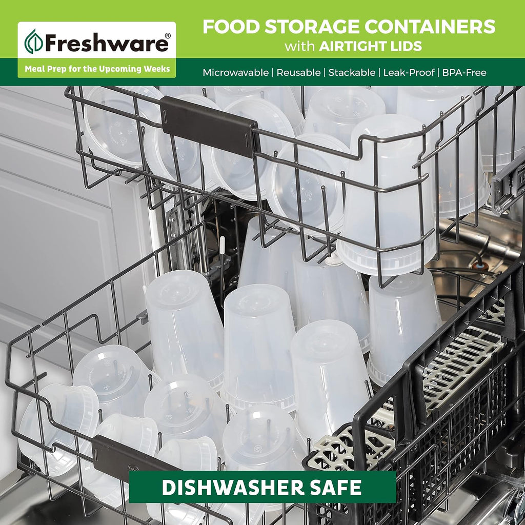 Freshware Food Storage Containers [50 Set] 8 Oz Plastic Deli Containers With Lids, Slime, Soup, Meal Prep Containers | Bpa Free | Stackable | Leakproof | Microwave/Dishwasher/Freezer Safe