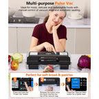 95Kpa Vacuum Sealer Machine- Fully Automatic Commercial Food Sealer With 10-In-1 System, Double Heat Seal, Easy-Lock Handle & Built-In Cutter, Includes 1 Roll + 15 Bags (Black Silver)