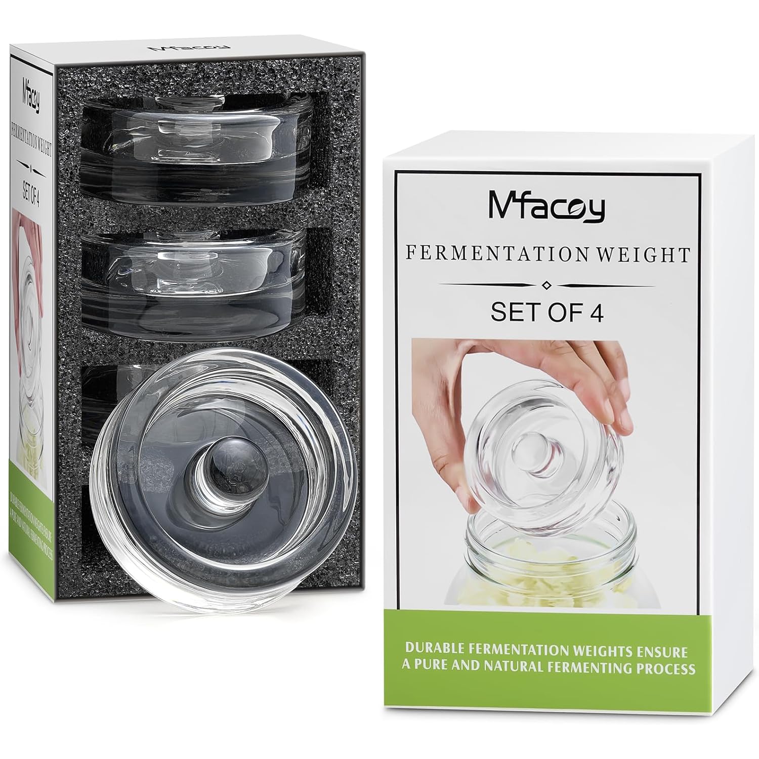 MFacoy 4-Pack of Fermentation Glass Weights with Easy Grip Handle for Great Wide Mouth Canning Mason Jars, Pickling Sourkrout Kraut Glass Weight Fermentation Kit with Easy Grip Handle, Dishwasher Safe