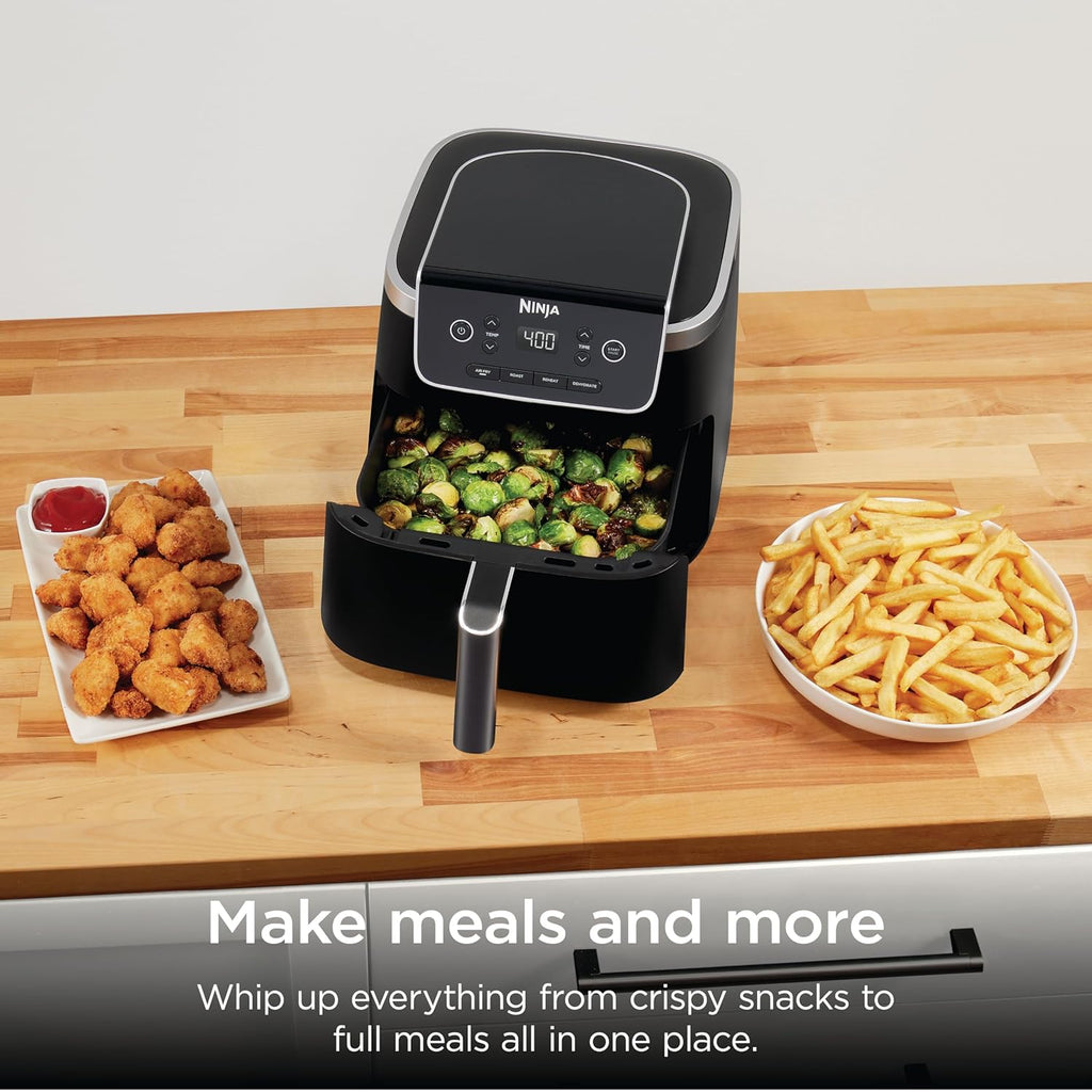 Ninja Air Fryer with Air Crisp | 5 QT Capacity fits up to 4lbs of Fries | 4-in-1 Pro Air Fry, Roast, Reheat, Dehydrate | 400°F Max Temp | 1750 Watts | W/Nonstick Basket & Crisper Plate | Grey | AF141