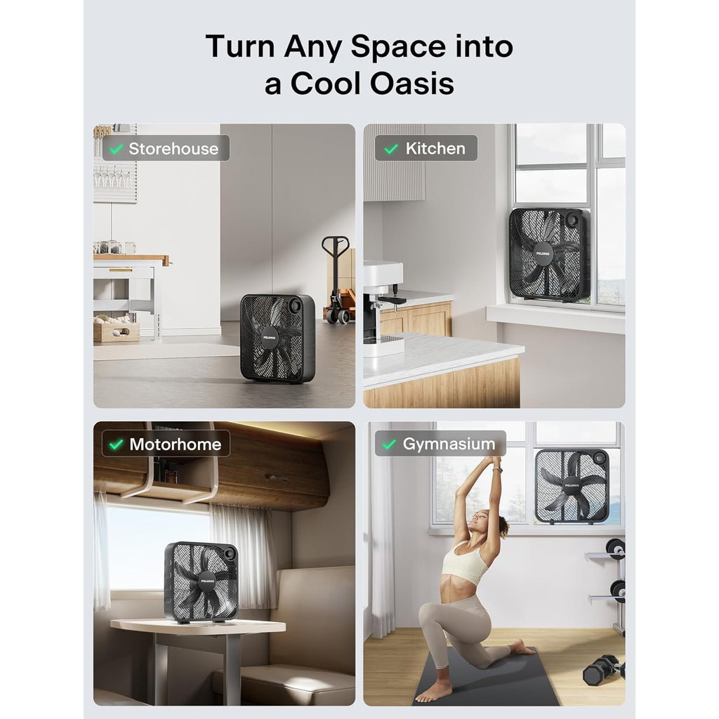 Pelonis 20 Inch Box Fan For Bedroom– 3 Speeds, 25Ft/S, Floor Fan, Window Fan, Table Fan, Desktop Fan With Superior Air Throw (2295 Cfm), Lightweight, 5 Blades, Suitable For Office, Living Room, Garage