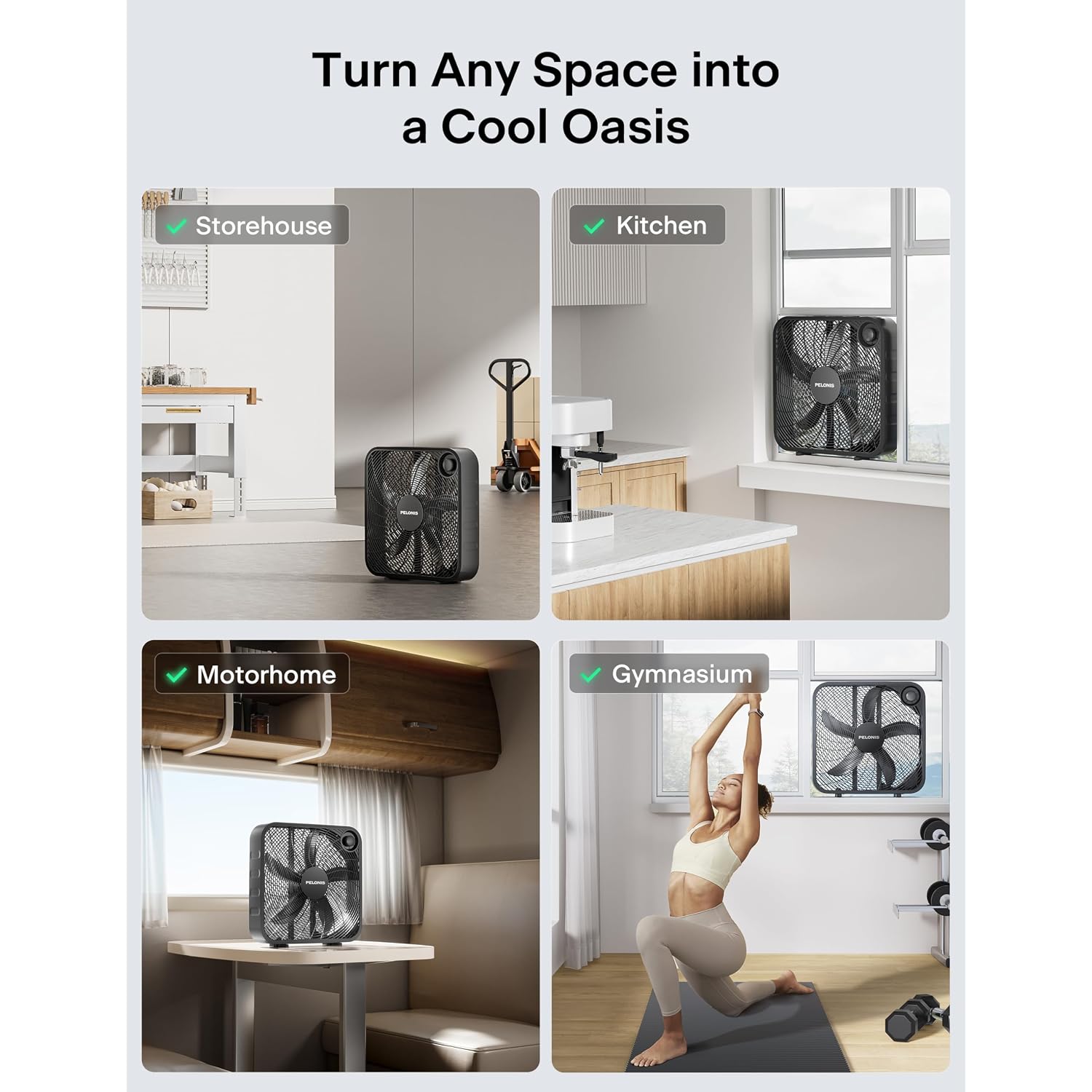 Pelonis 20 Inch Box Fan For Bedroom– 3 Speeds, 25Ft/S, Floor Fan, Window Fan, Table Fan, Desktop Fan With Superior Air Throw (2295 Cfm), Lightweight, 5 Blades, Suitable For Office, Living Room, Garage