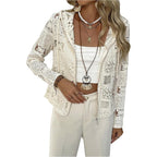 Gorglitter Women'S Lace Cardigan Jacket Zip Up Crochet Sheer Vacation Cruise Going Out Long Sleeve Hooded Tops