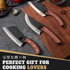 Huusk Butcher Knife Set Of 3- Japanese Knife Set For Meat Cutting, Hand Forged Viking Knives Sets With Meat Cleaver, Heavy-Duty Kitchen Knives Sets For Bone Bbq Vegetable, Fathers' Day Gift For Dad