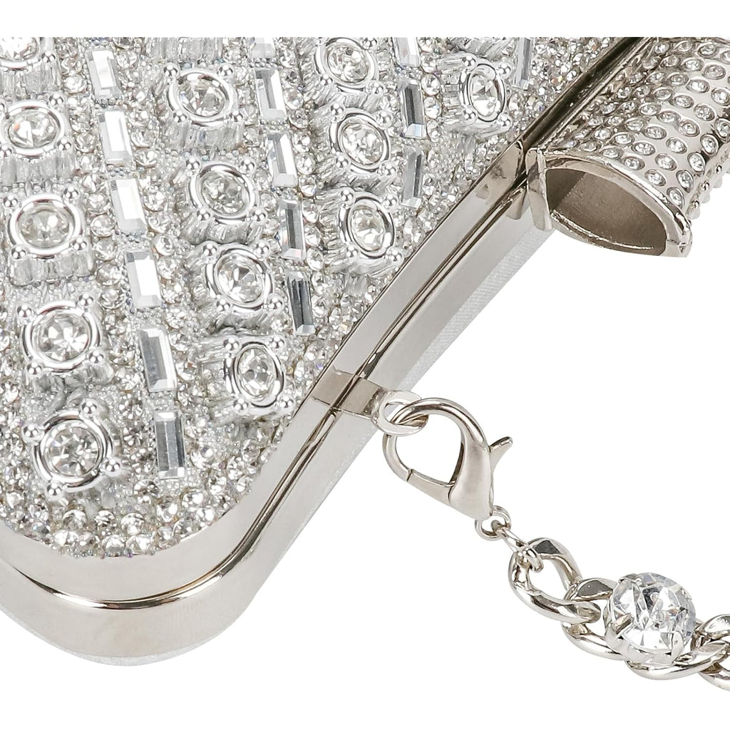 Women Sparkly Rhinestone Clutch With Chains, Glitter Evening Handbag Purse Shoulder Bag For Wedding Party Prom