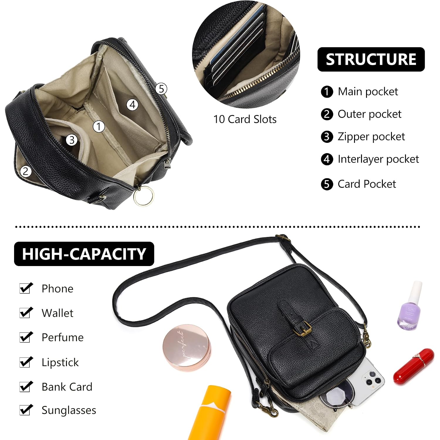 Small Crossbody Bags For Women Vegan Leather Messenger Purses, Vintage Wallet Anti Theft Shoulder Handbags With Card Slots