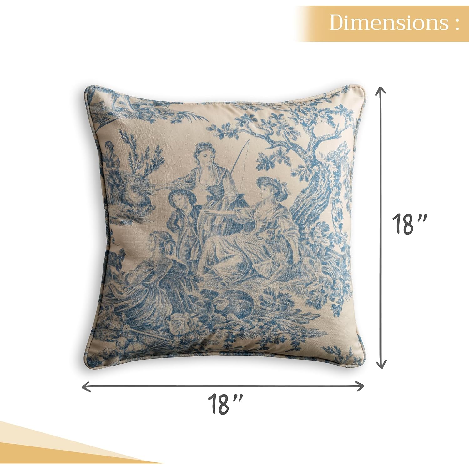Maison D' Hermine Throw Pillow Covers 100% Cotton (18" X 18" - Pack Of 1) | Square Toile Decorative Pillow Covers With Invisible Zipper For Living Room Couch Sofas - The Miller - Blue