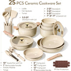 CAROTE 25PCS Ceramic Cookware Set, Pots and Pans set Non Stick, RV Kitchen Cooking Set Removable Handles, Oven Safe, Induction Cookware, Non-toxic Kitchen Cooking Set, PFAS and PFOA Free