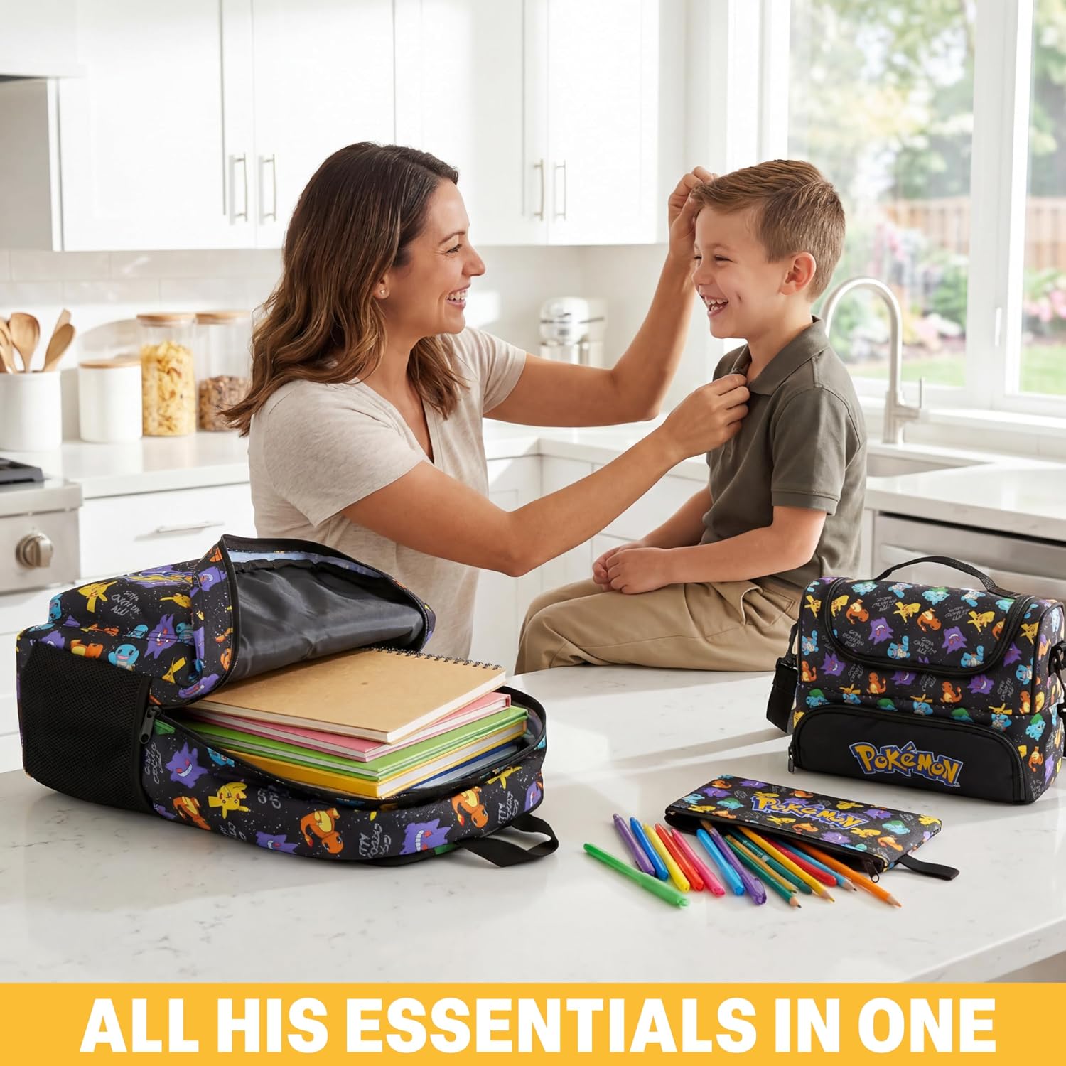 Get Trend Pokemon Boys Backpack, Lunch Bag & Pencil Case, 3 Piece Set | 18 Inch Bookbag, Adjustable Padded Straps, Insulated Lunch Bag, Pencil Pouch, School Supplies, Pikachu Gamer Gifts For Boys