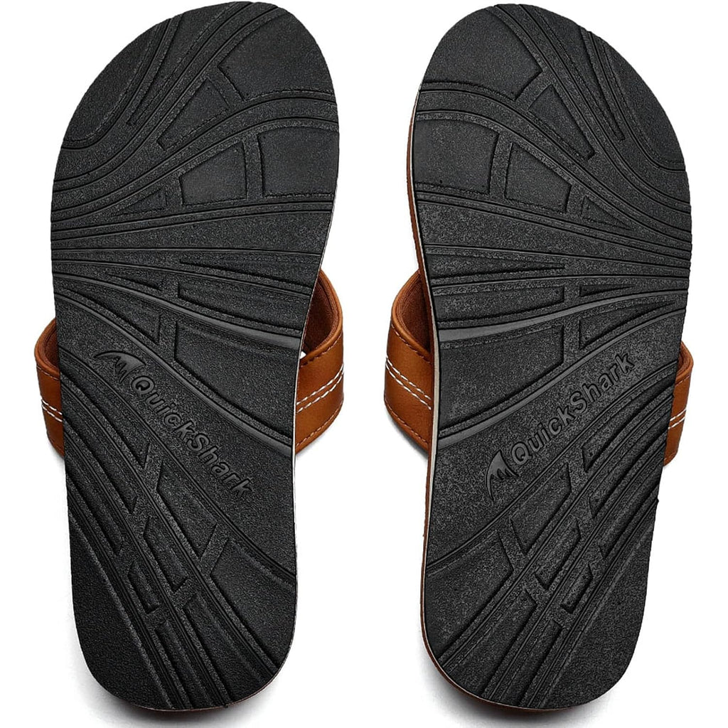 Quickshark Mens Flip Flops Leather Thong Sandals Arch Support Beach Slippers