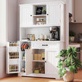 Gizoon Tall Kitchen Storage Cabinet With Door And Shelves, 67" Kitchen Pantry Cabinet Large Coffee Bar Hutch With Storage For Dining Room, Painted White