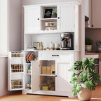 Gizoon Tall Kitchen Storage Cabinet With Door And Shelves, 67" Kitchen Pantry Cabinet Large Coffee Bar Hutch With Storage For Dining Room, Painted White