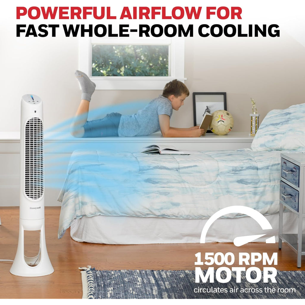 Honeywell Quietset Whole Room Oscillating Tower Fan With Remote, White, Hyf260