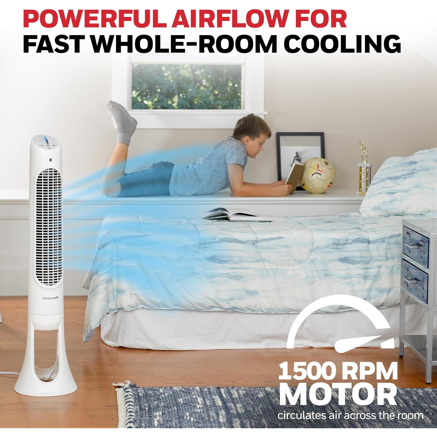 Honeywell Quietset Whole Room Oscillating Tower Fan With Remote, White, Hyf260
