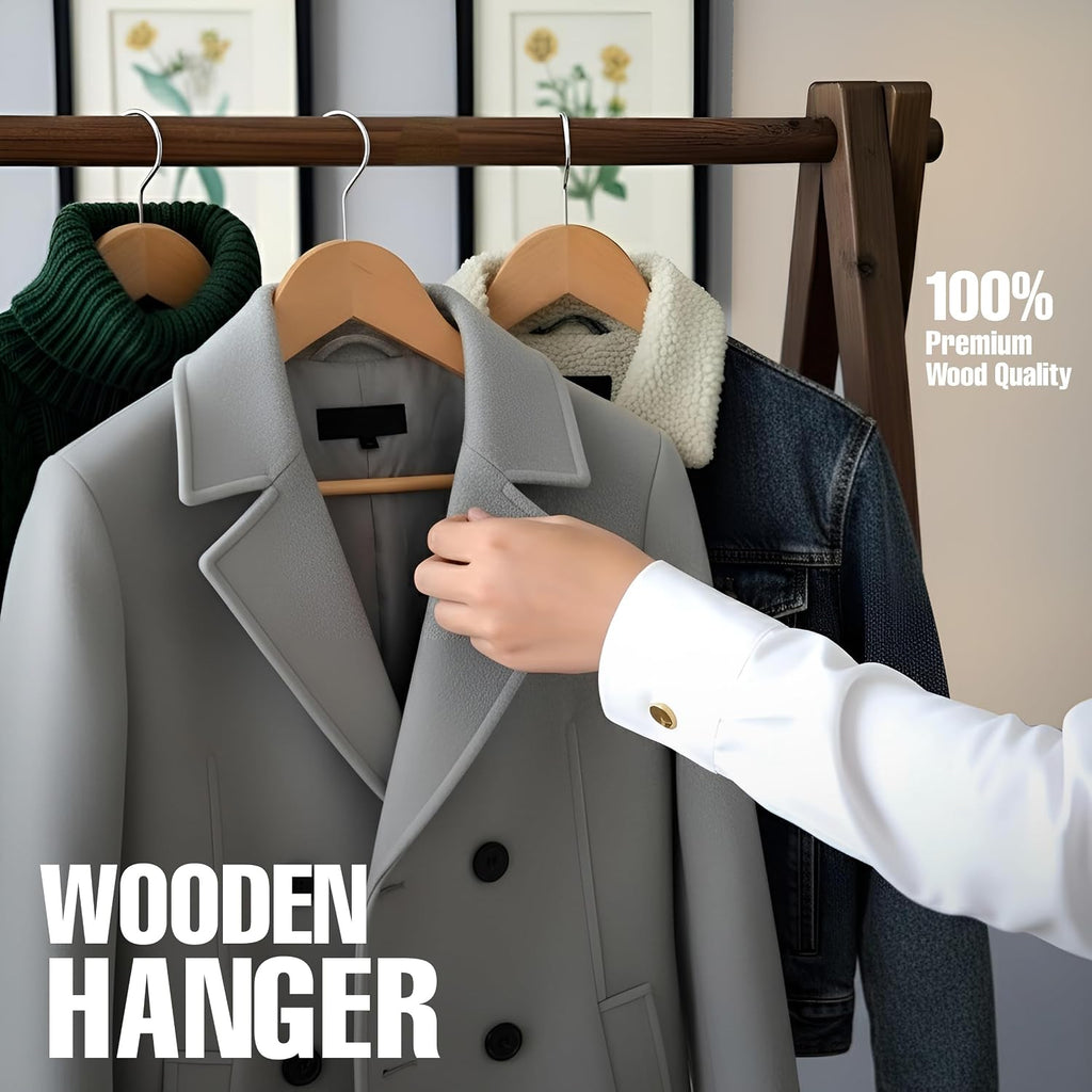 Utopia Home Premium Wooden Hangers 30 Pack - Durable & Slim Coat Hanger - Suit Hangers With 360-Degree Rotatable Hook - Wood Hangers With Shoulder Grooves (Natural)