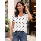 Zeagoo Womens Summer Tops Rolled Short Sleeve V Neck Shirts Casual Dressy Business Work Blouses Outfits