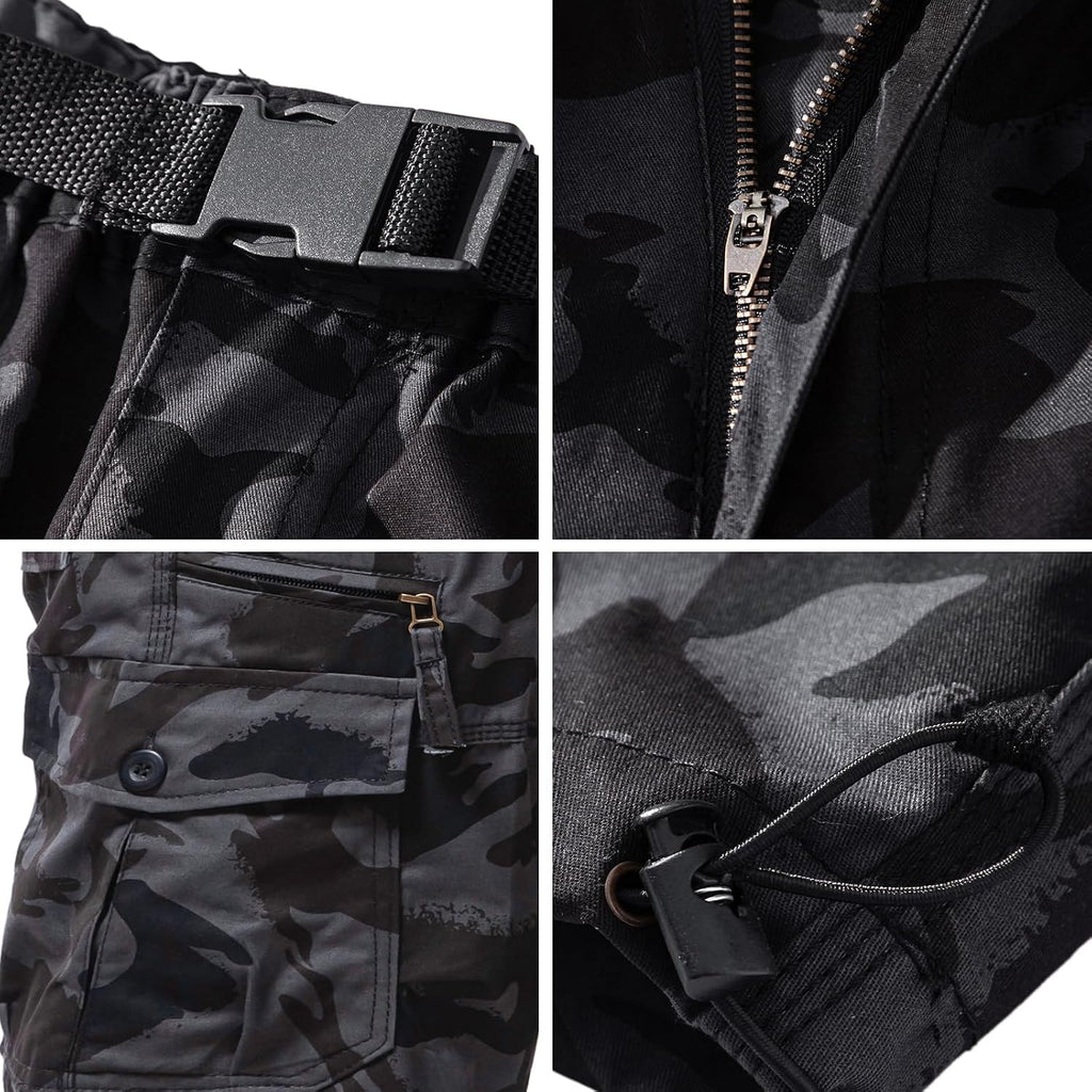 Men'S Cargo Shorts 3/4 Relaxed Fit Mens Running Shorts 7 Pockets Elastic Waist Cotton Hiking Shorts