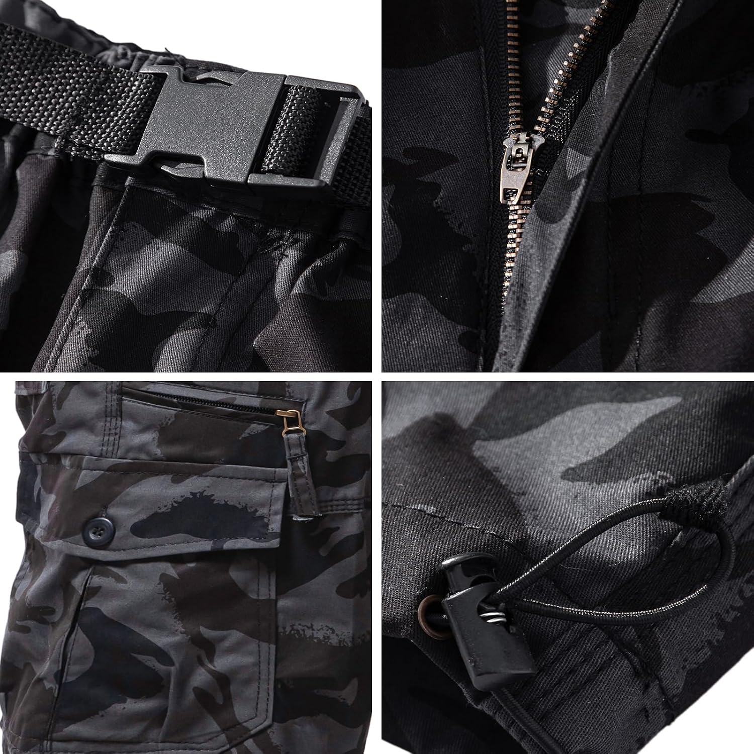 Men'S Cargo Shorts 3/4 Relaxed Fit Mens Running Shorts 7 Pockets Elastic Waist Cotton Hiking Shorts
