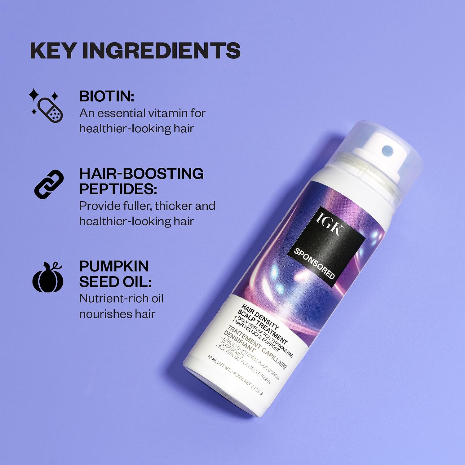 Igk Sponsored Scalp Treatment For Hair Growth | Thickening Serum For Thinning Hair | Clinically Tested Mist For Hair Density And Volume | 2.1 Oz