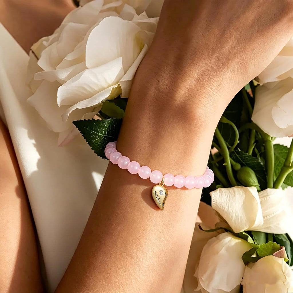 Mothers Day Gifts- Mother Daughter Bracelets Set, Matching Heart Charm Natural Stone Bracelet Jewelry Gifts for Mom Daughter