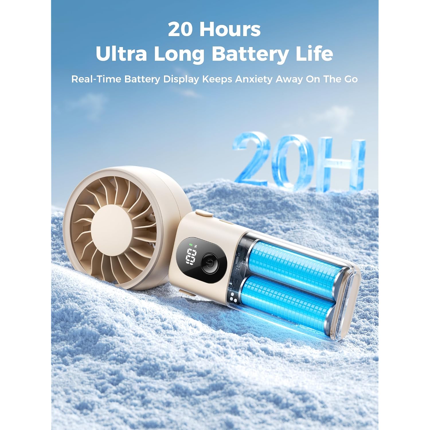 Aecooly Mighty Portable Handheld Fan | 20H Max Cooling Time | 3 Flexible Modes | 5 Speeds Wind | Battery Level Display | Mini Usb Rechargeable Personal Battery Powered Fan Travel Gifts For Women-Beige