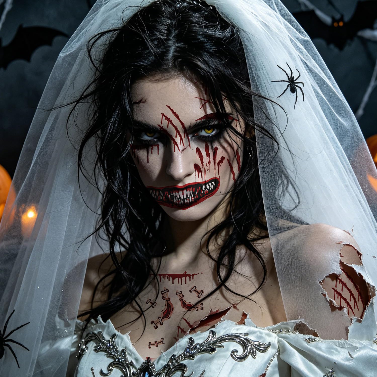 12 Sheets Zombie Wound Tattoos, Realistic Fake Scars&Blood Tattoos for Halloween Makeup, Waterproof Fake Wound Tattoos for Kids & Adults, Halloween Body Face Tattoos for Cosplay Party Zombie Makeup