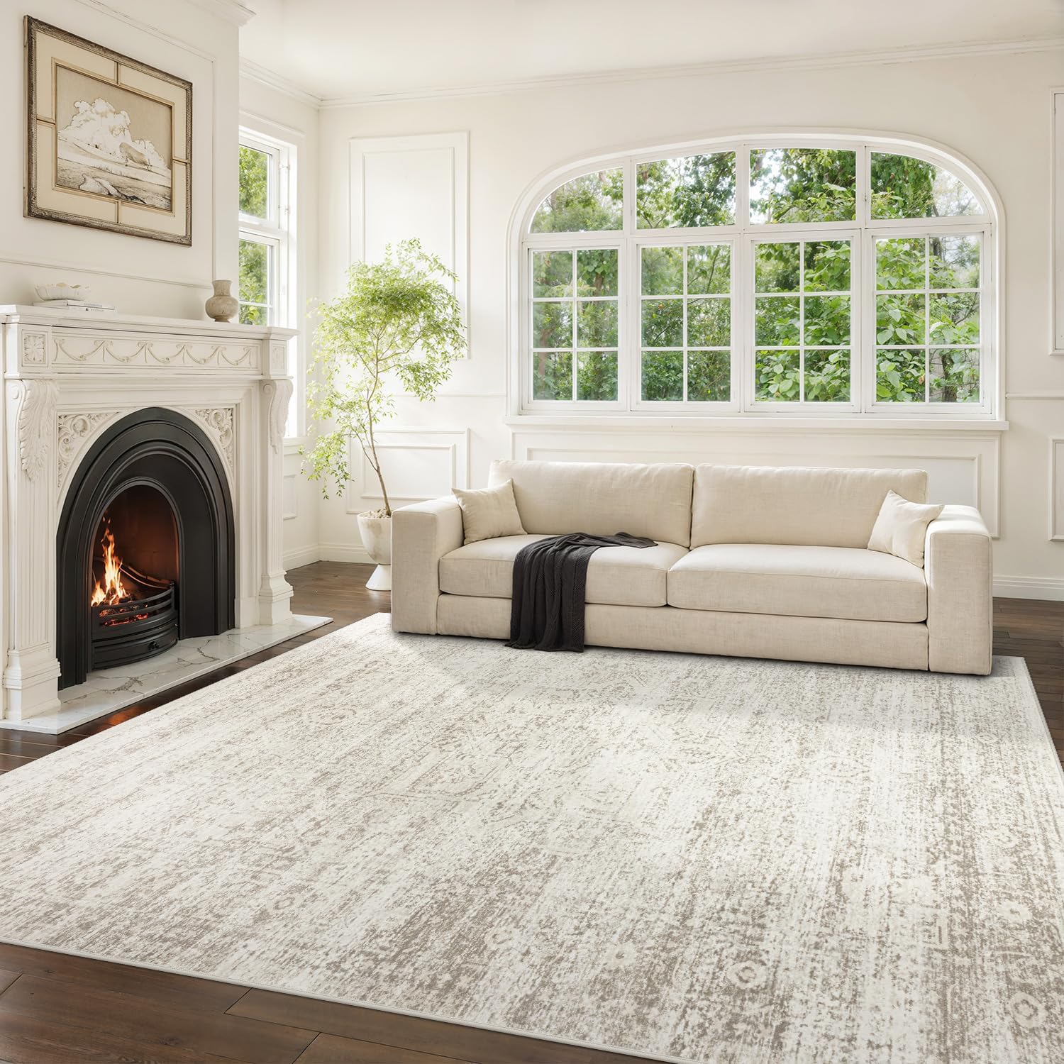 Washable Rugs 8X10 Area Rugs For Living Room,Ultra Soft Faux Wool Retro Rugs For Bedroom,Dining Room,Non Slip&Non-Shedding Low Pile Vintage Print Rug Indoor Large Carpets For Home Office Decor