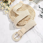 Women Wide Woven Belt for Dresses Fashion Rattan Braided Waist Belt Straw Raffia Boho Belt for Jeans