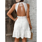 Floerns Women'S Contrast Lace Sleeveless Halter Dress Backless Vacation A Line Dress