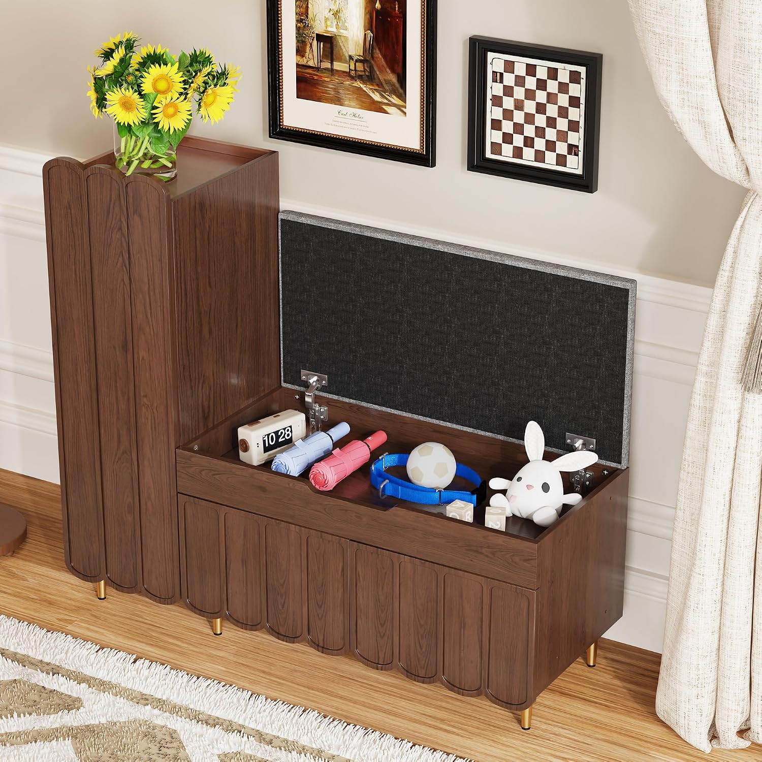 3More Shoe Organizer Cabinet,Entryway Bench With Adjustable Shelves And Cushioned Seat,Unique L-Shaped Bench Cabinet For Entryway, Hallway, Living Room