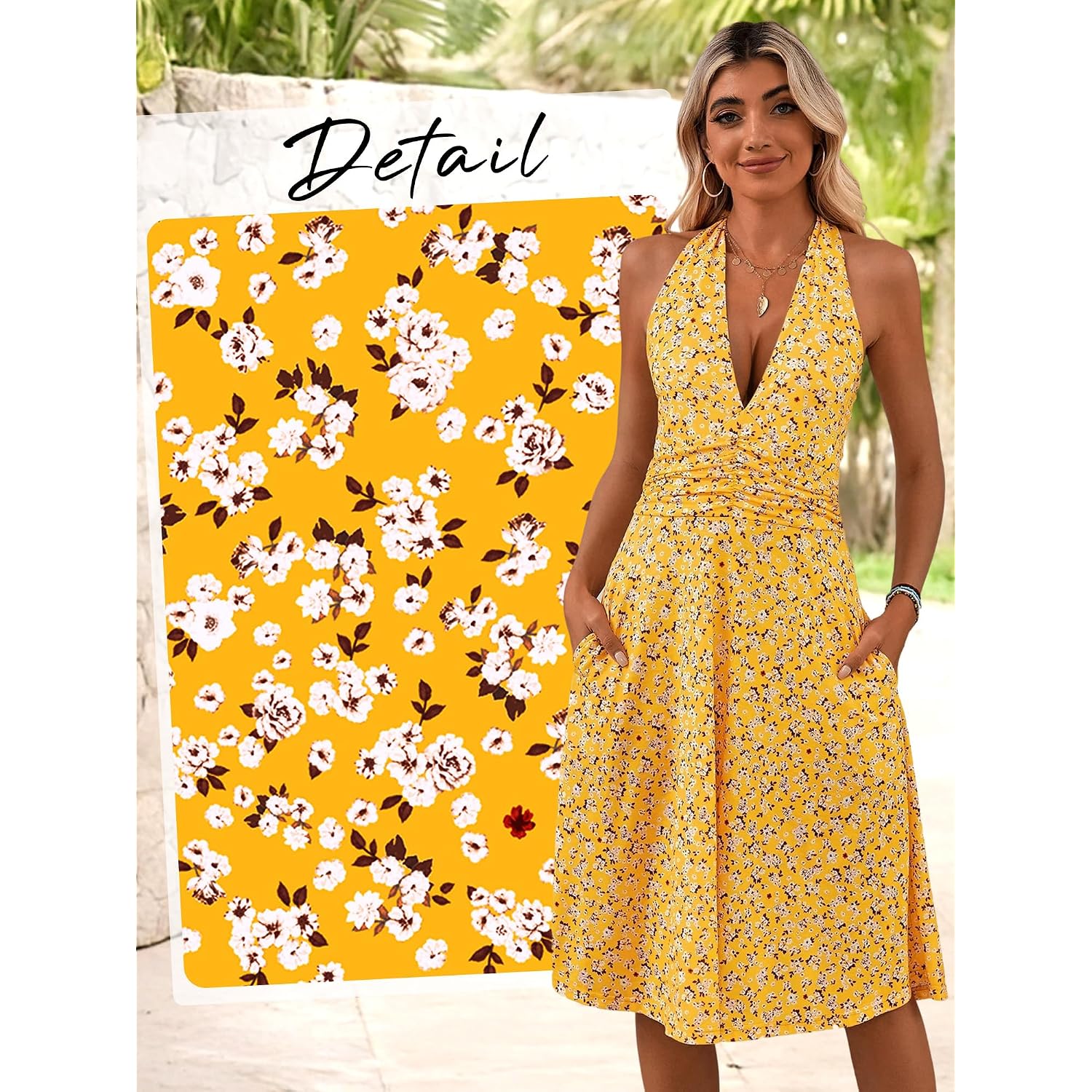 Huhot Women'S Summer Sundress Sleeveless Halter Neck Spring 2026 Floral With Pocket Elastic Waist Ruffle Mini Dresses