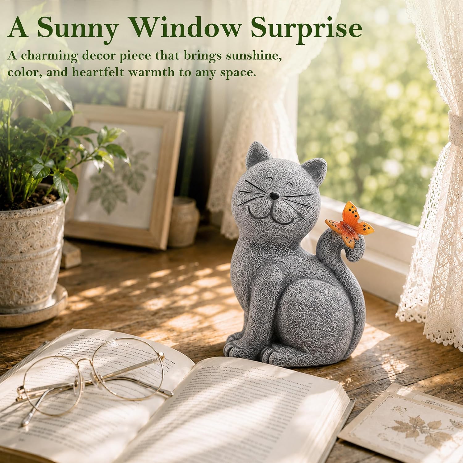 Cat Outdoor Statues For Garden: Outside Decor With Butterfly Clearance For Yard Art Lawn Ornaments Porch Patio Balcony Home House - Gifts For Mom Grandma Women
